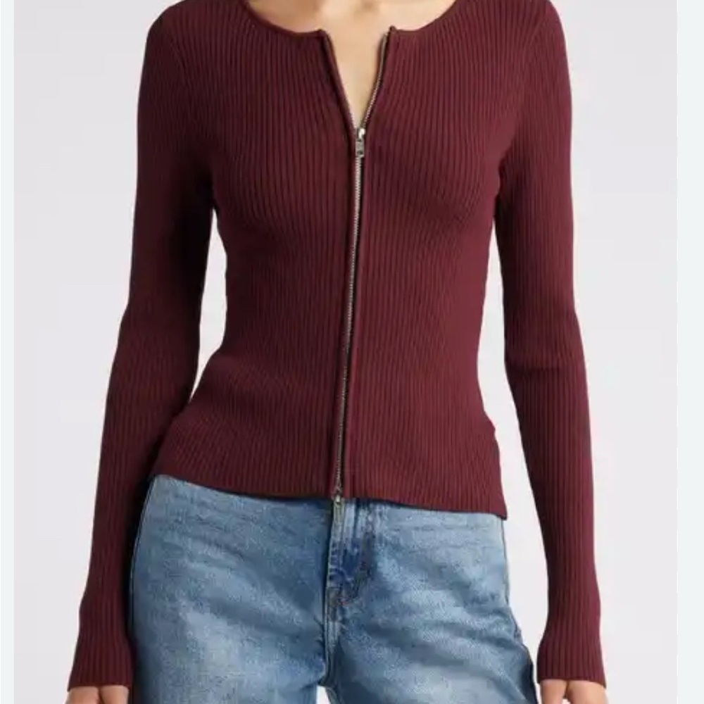 Good American sweater XL Virgo Rib Zip Front knit long sleeve winter fall